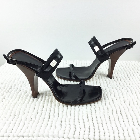 Gucci Shoes - Gucci Logo on Canvas Wood Slingback Strappy Heels